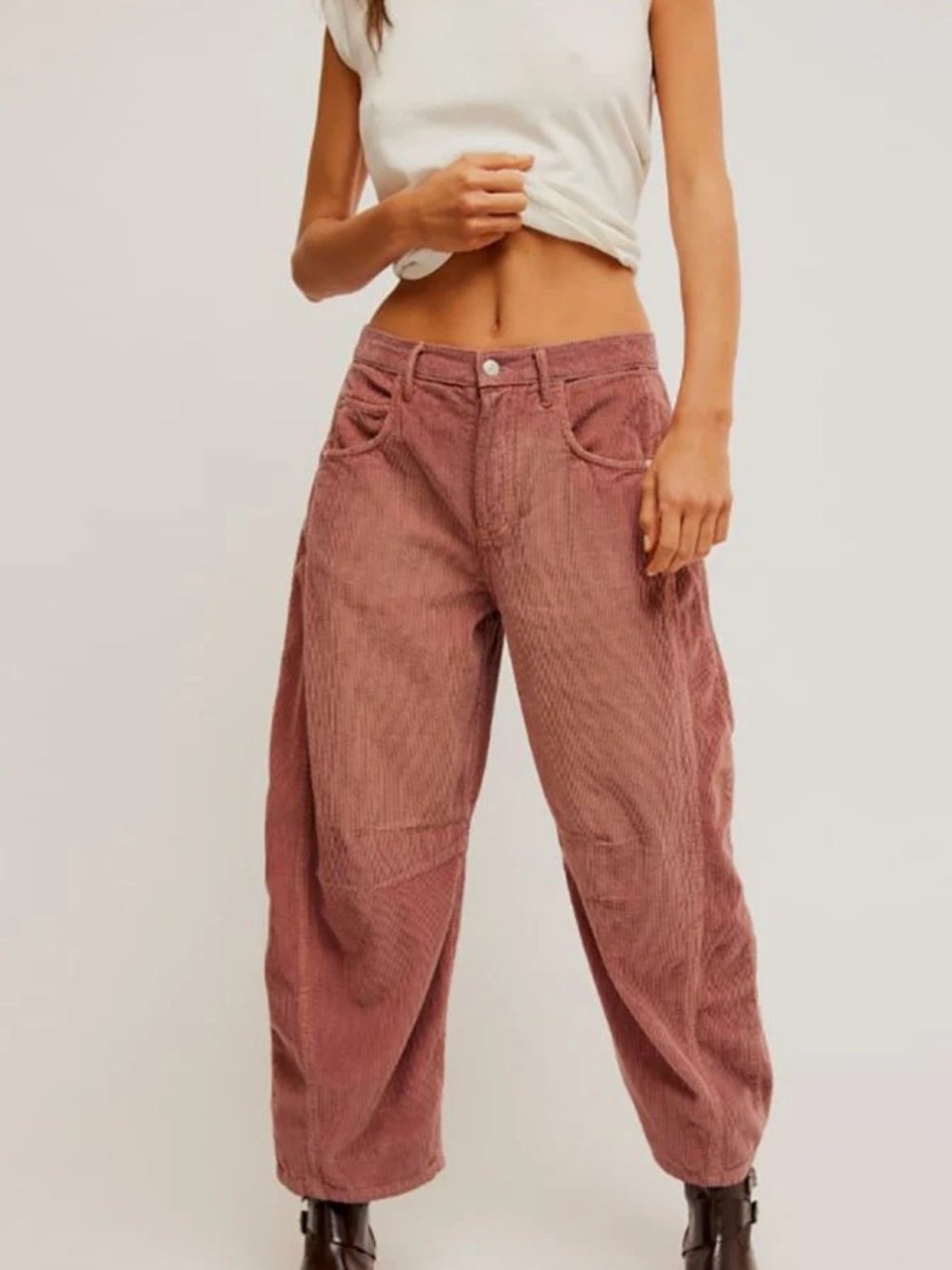Free People Good Luck Cord Barrel Jeans Withered Rose 24